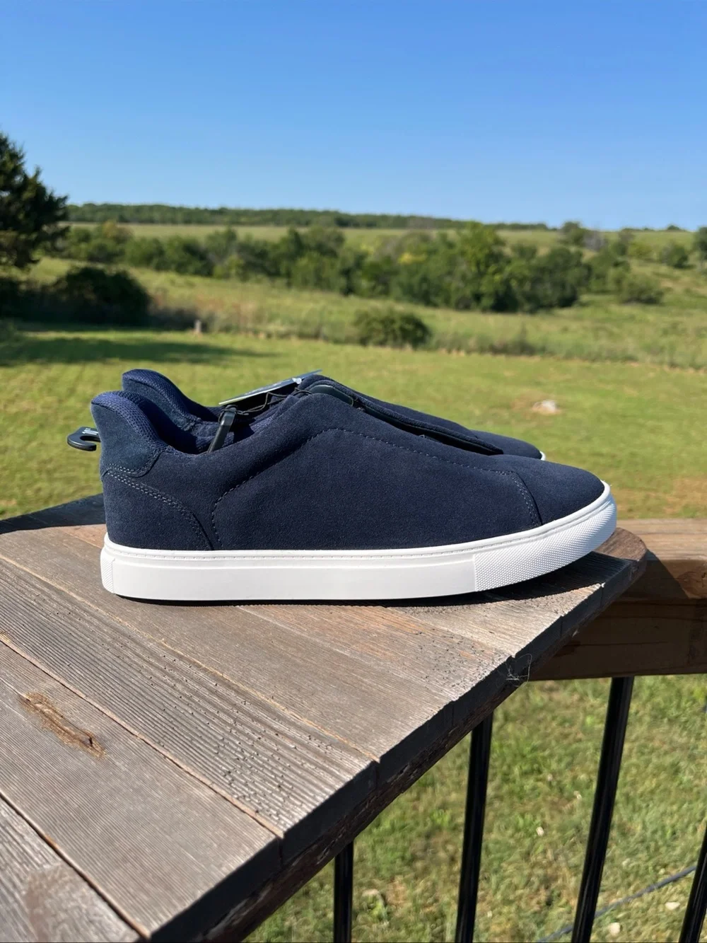 George Men’s Navy Blue Suede-look Slip-on Sneakers Size 10.5